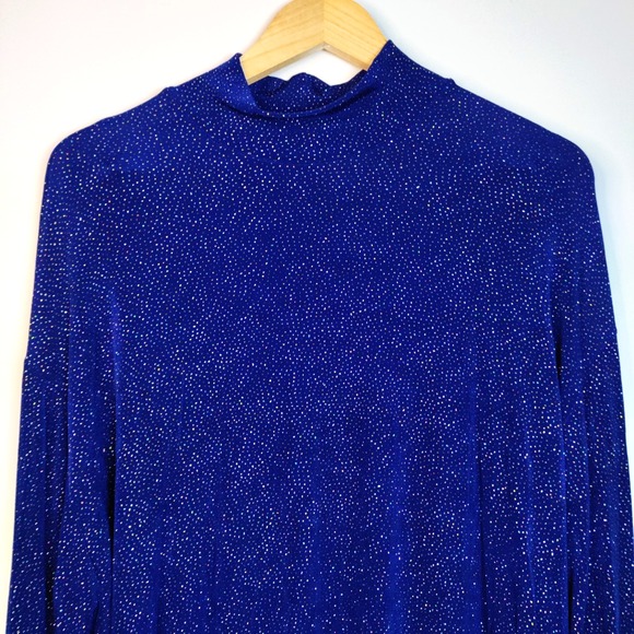 Women 3XL Royal Blue Multicolor Glitter Liquid Knit Long Sleeve Mock Neck Top** - Picture 1 of 9